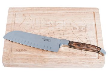 Nůž Santoku s dřevěným prkénkem - rukojeť z olivového dřeva - Luxury